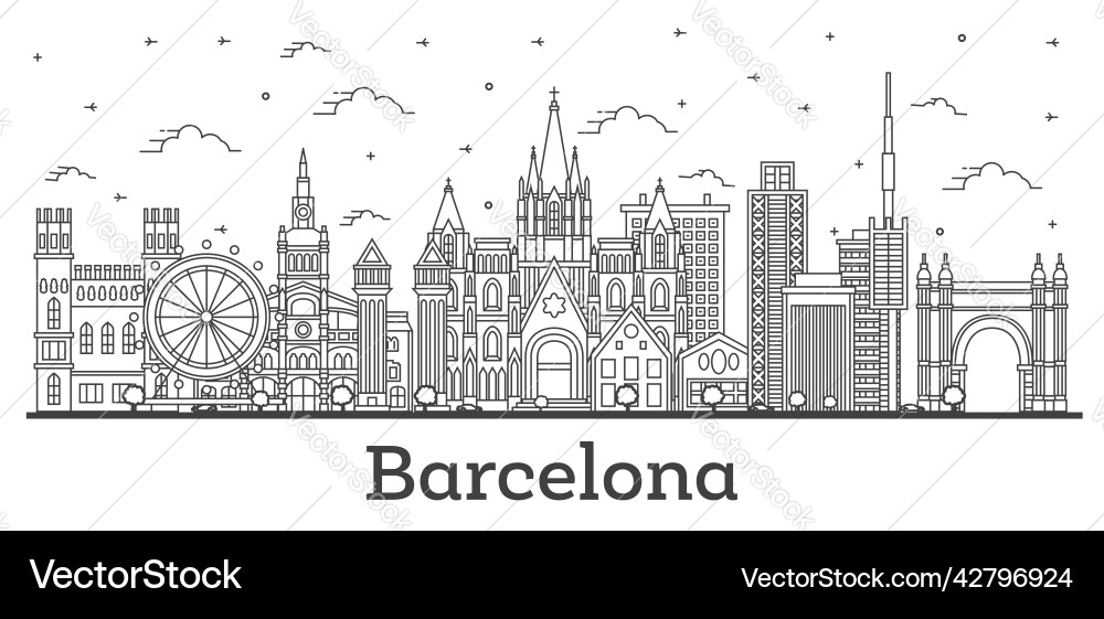 Outline barcelona spain city skyline vector image