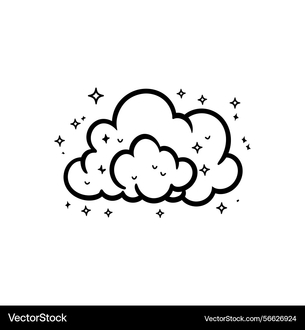 Outline clouds with sparkles on transparent Vector Image