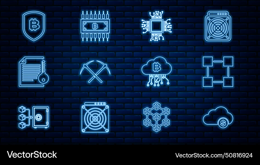 Set line cryptocurrency cloud mining blockchain Set line cryptocurrency cloud mining blockchain vector image