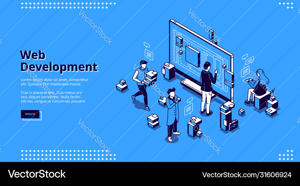 Web development isometric landing page coding Web development isometric landing page coding vector image