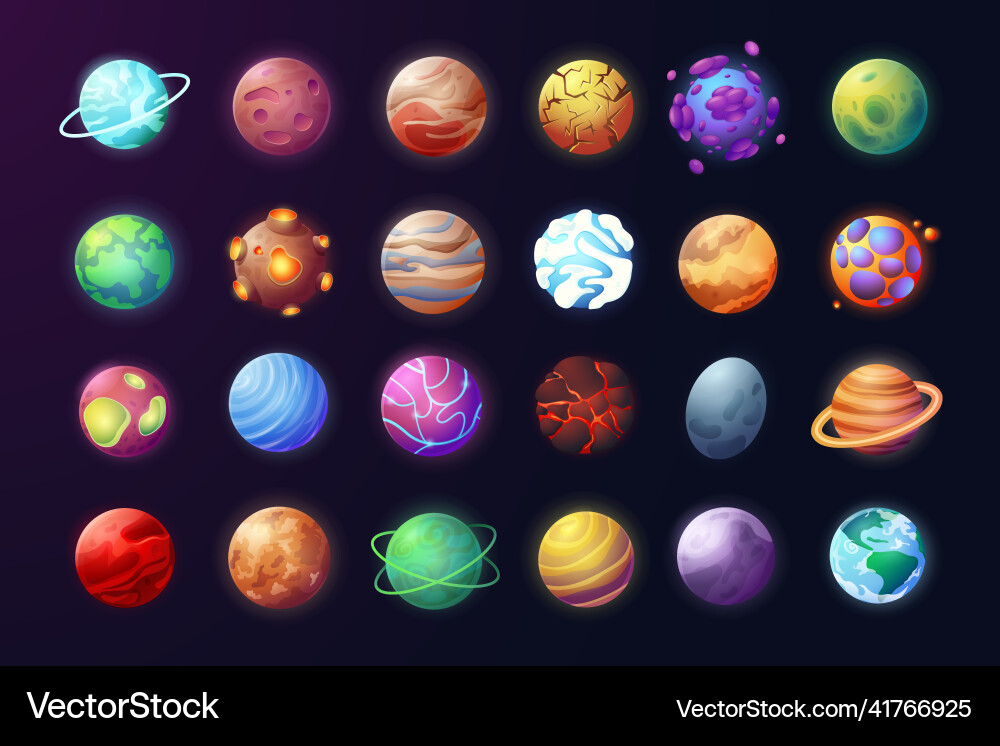 Cartoon planets space game objects colorful Cartoon planets space game objects colorful vector image