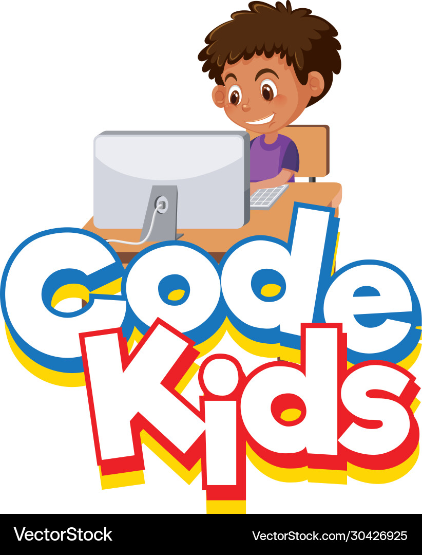 Code Kids Font: Boy Learning to Program vector image