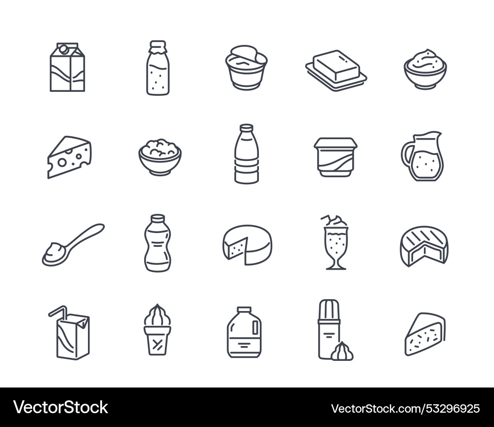 Dairy products line icon set simple symbols Dairy products line icon set simple symbols Vector Image