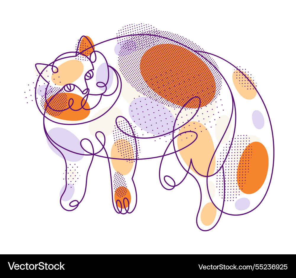Fat and lazy cat line art linear drawing Fat and lazy cat line art linear drawing Vector Image