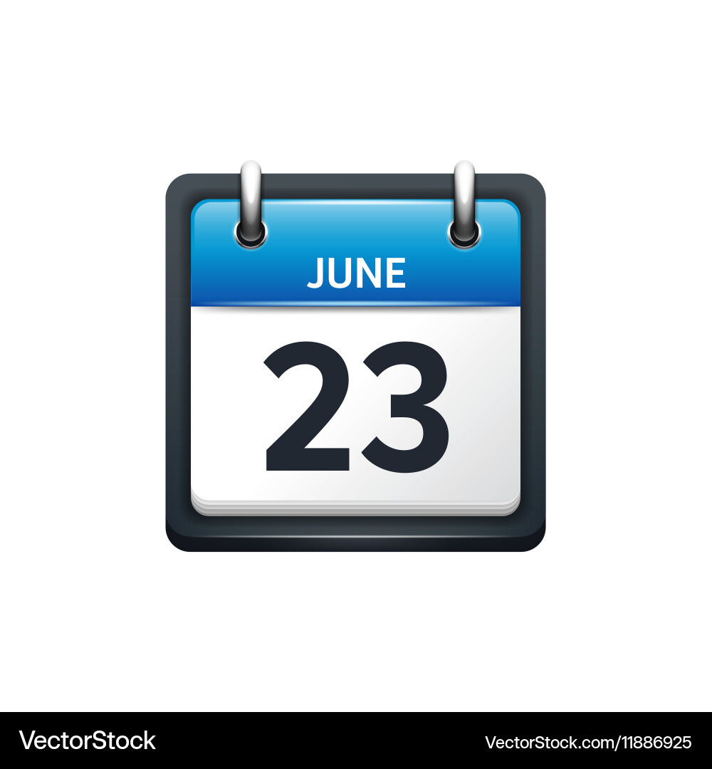 June 23 calendar icon flat Royalty Free Vector Image