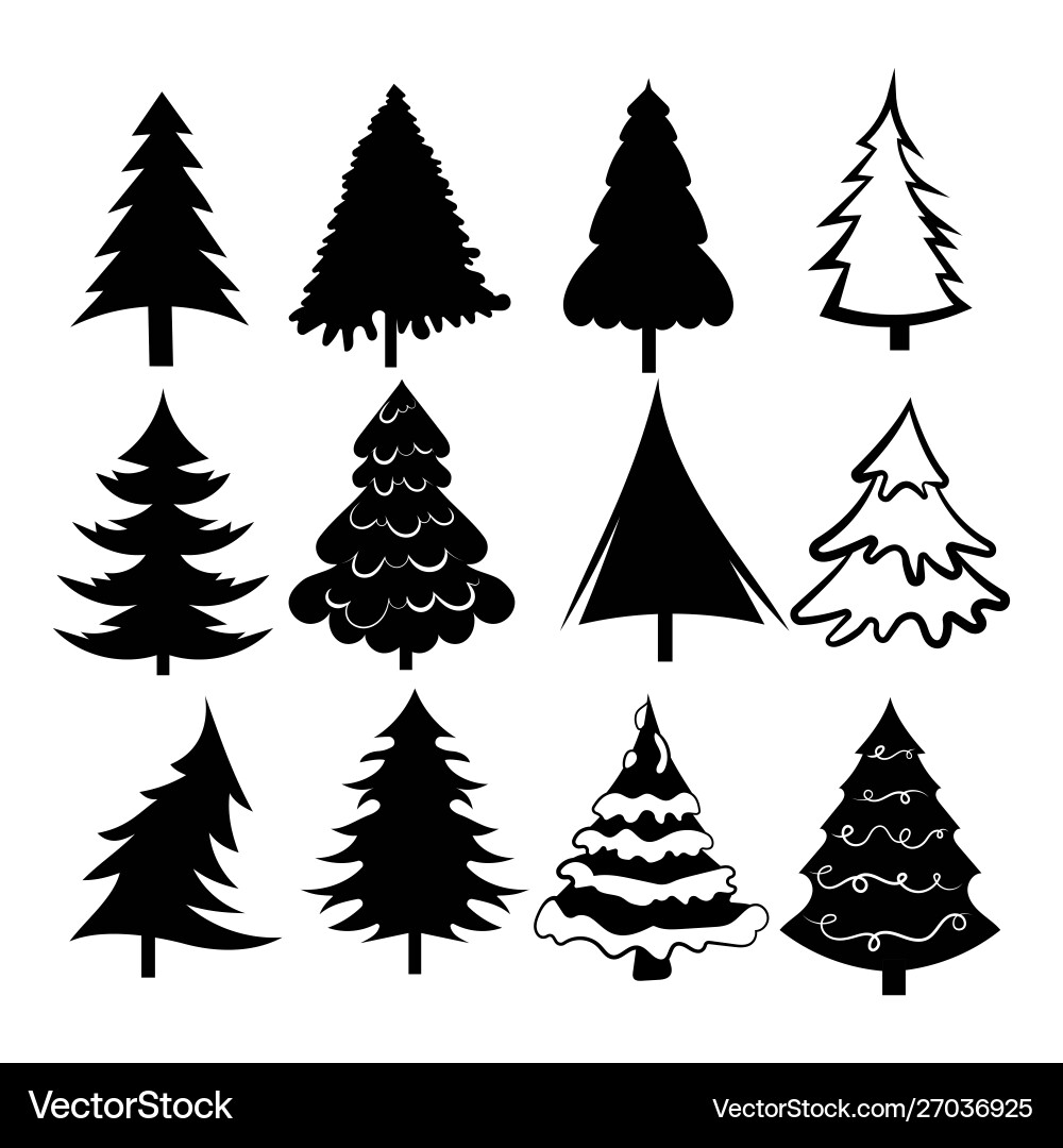 Set christmas trees collection stylized Set christmas trees collection stylized vector image