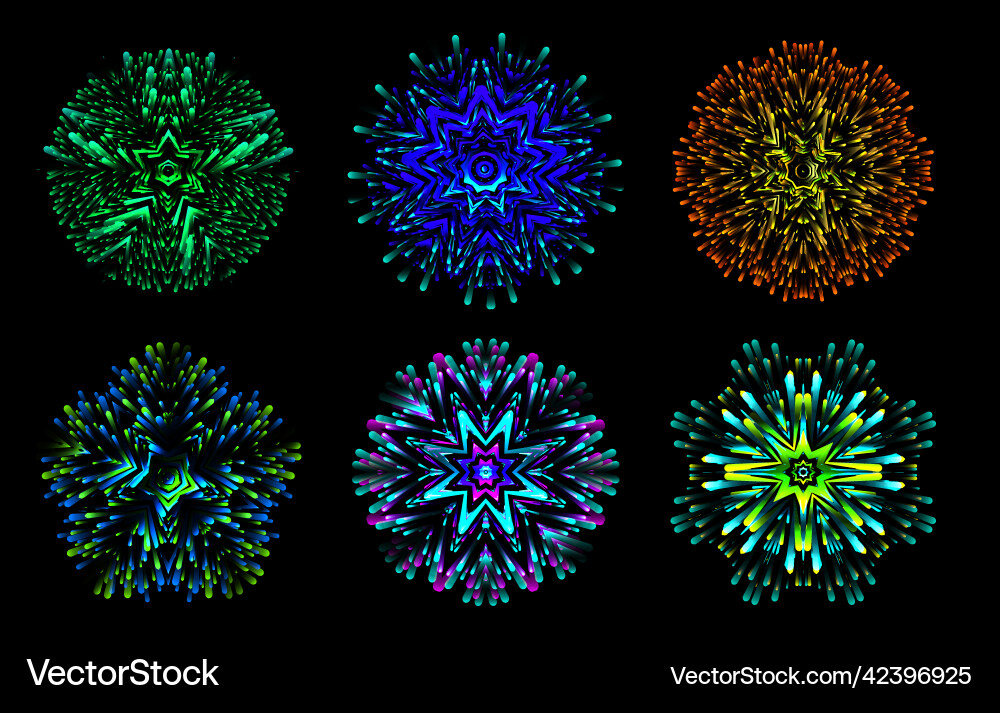 Snowflake fireworks set different shapes star Snowflake fireworks set different shapes star vector image