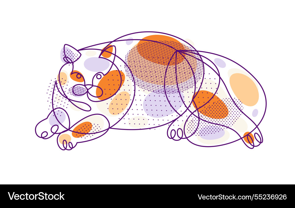 Fat and lazy cat line art linear drawing Fat and lazy cat line art linear drawing vector image