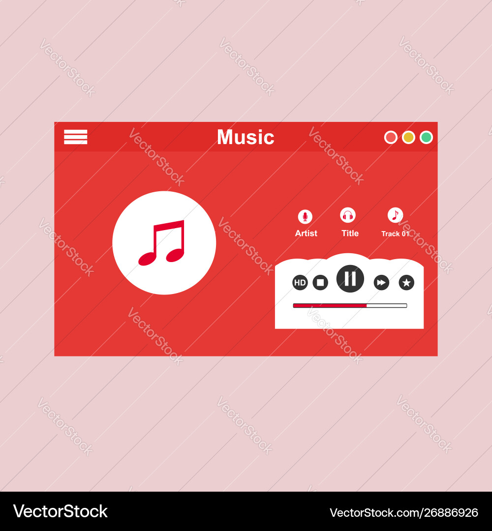Media player application app template with flat Media player application app template with flat Vector Image