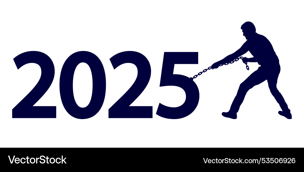 New year silhouette of man pulling heavy chain New year silhouette of man pulling heavy chain vector image