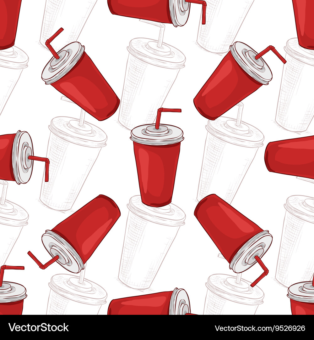 Seamless pattern cola cup scetch and color vector image