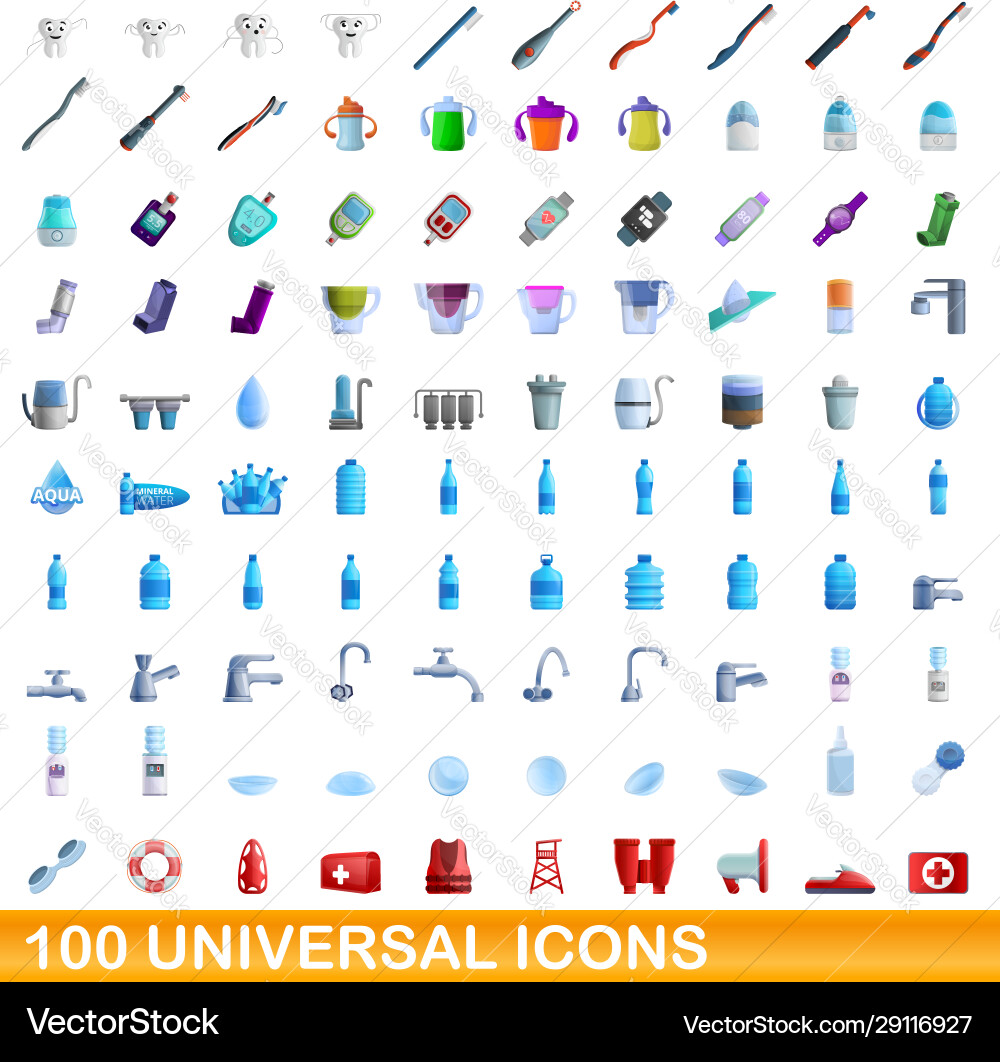 100 Universal Icons Set Cartoon Stil 100 Universal Icons Set Cartoon Stil vektorbild