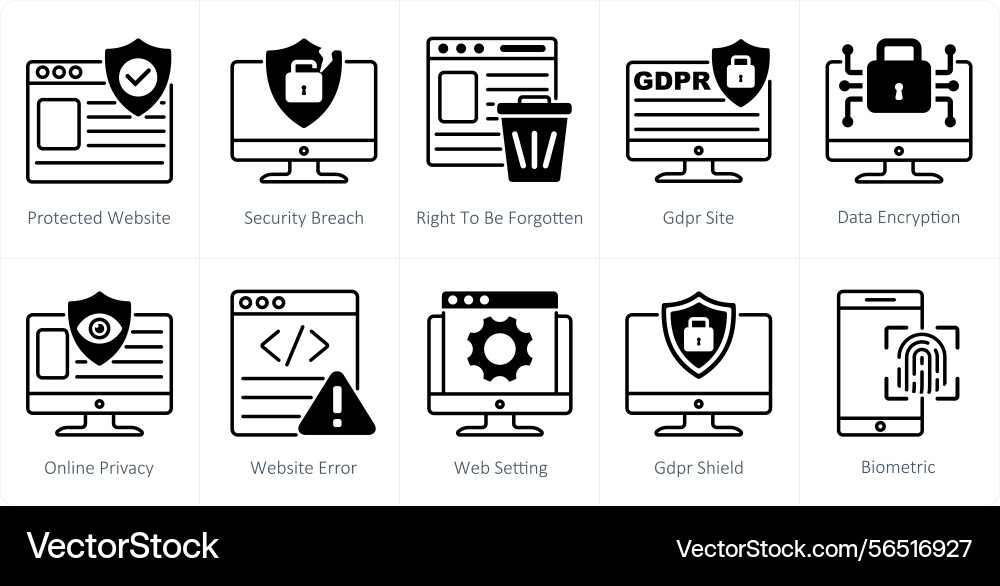 A set of 10 gdpr icons as protected website vector image