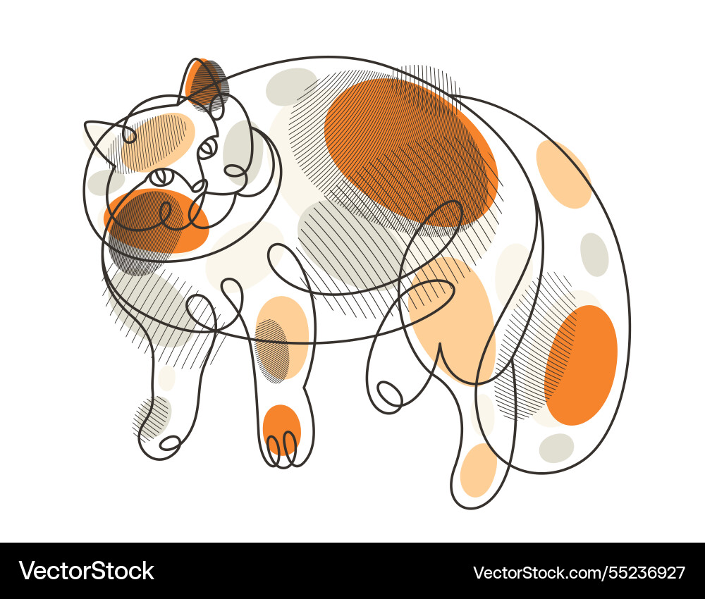 Fat and lazy cat line art linear drawing Fat and lazy cat line art linear drawing vector image