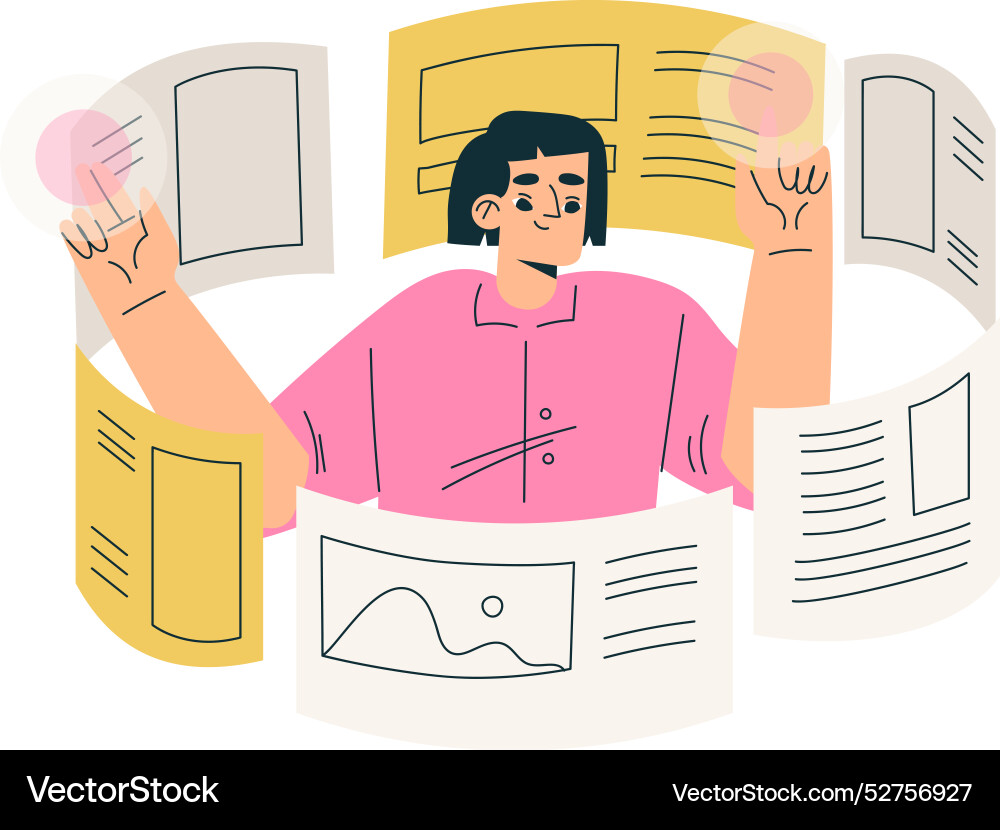 Multitasking woman character doing multiple task Multitasking woman character doing multiple task Vector Image