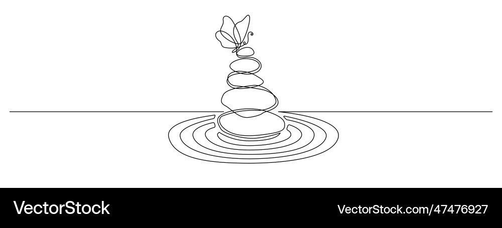 Pebbles with butterfly in one continuous line Pebbles with butterfly in one continuous line vector image