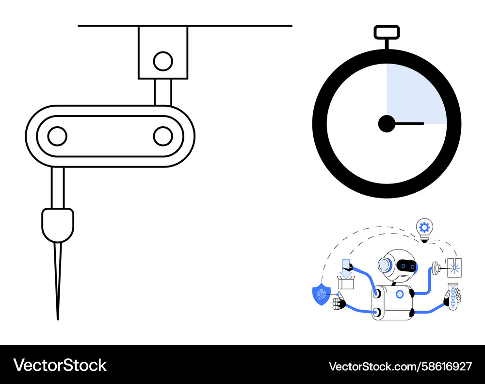 Robotic arm performing precision task with clock Vector Image