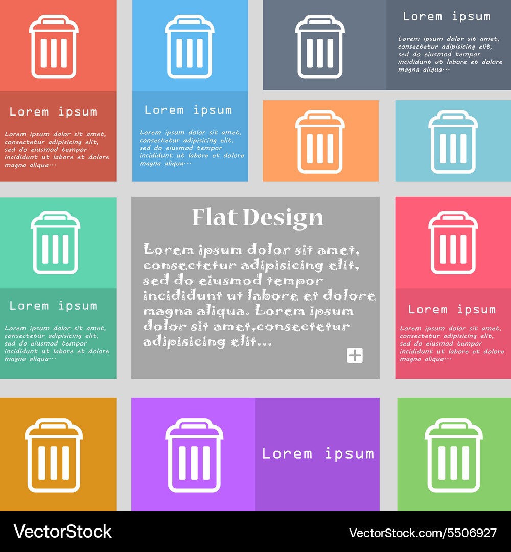 Trash icon sign set multicolored buttons Vector Image