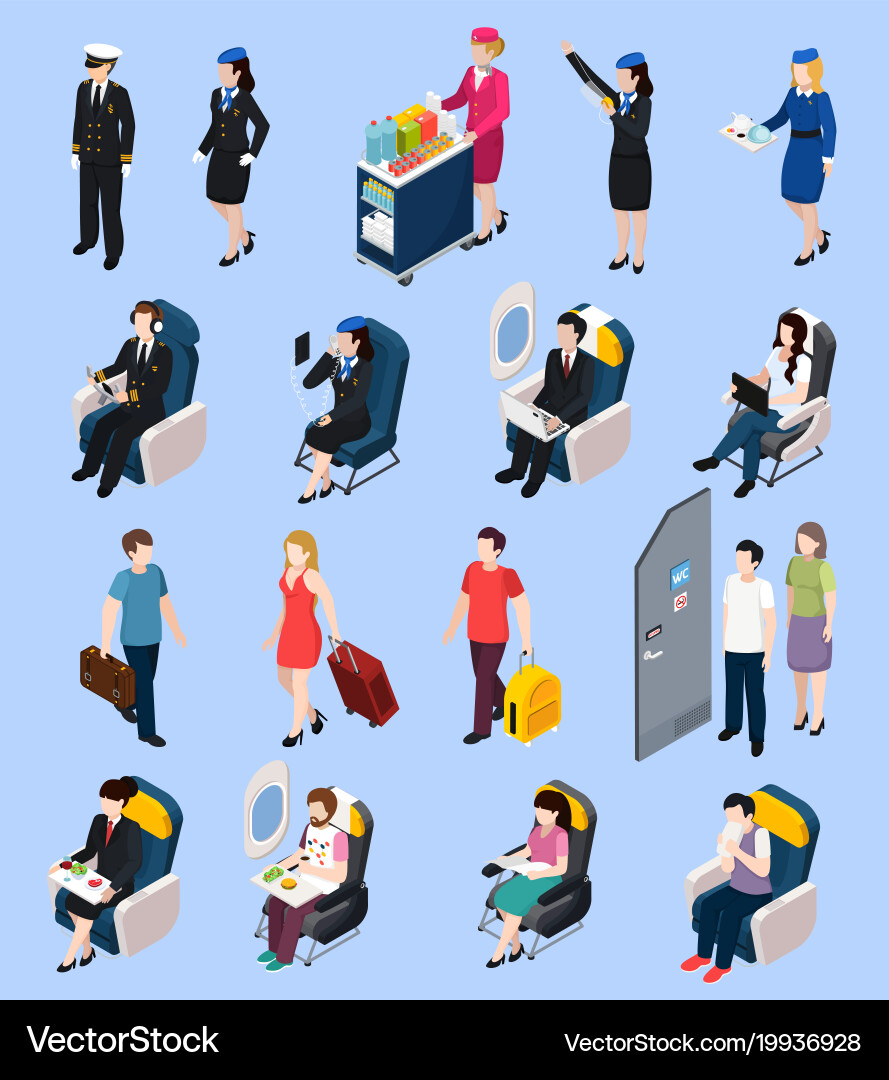 Airplane passengers set Royalty Free Vector Image