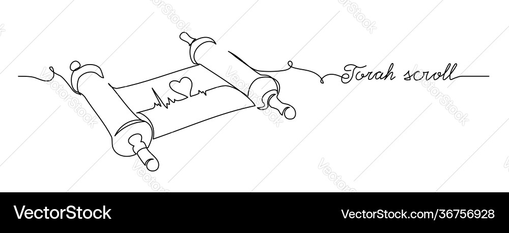 Torah scroll and heart one continuous line Torah scroll and heart one continuous line vector image