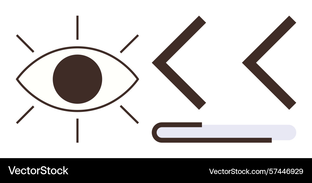Eye with rays beside coding brackets and progress Eye with rays beside coding brackets and progress vector image