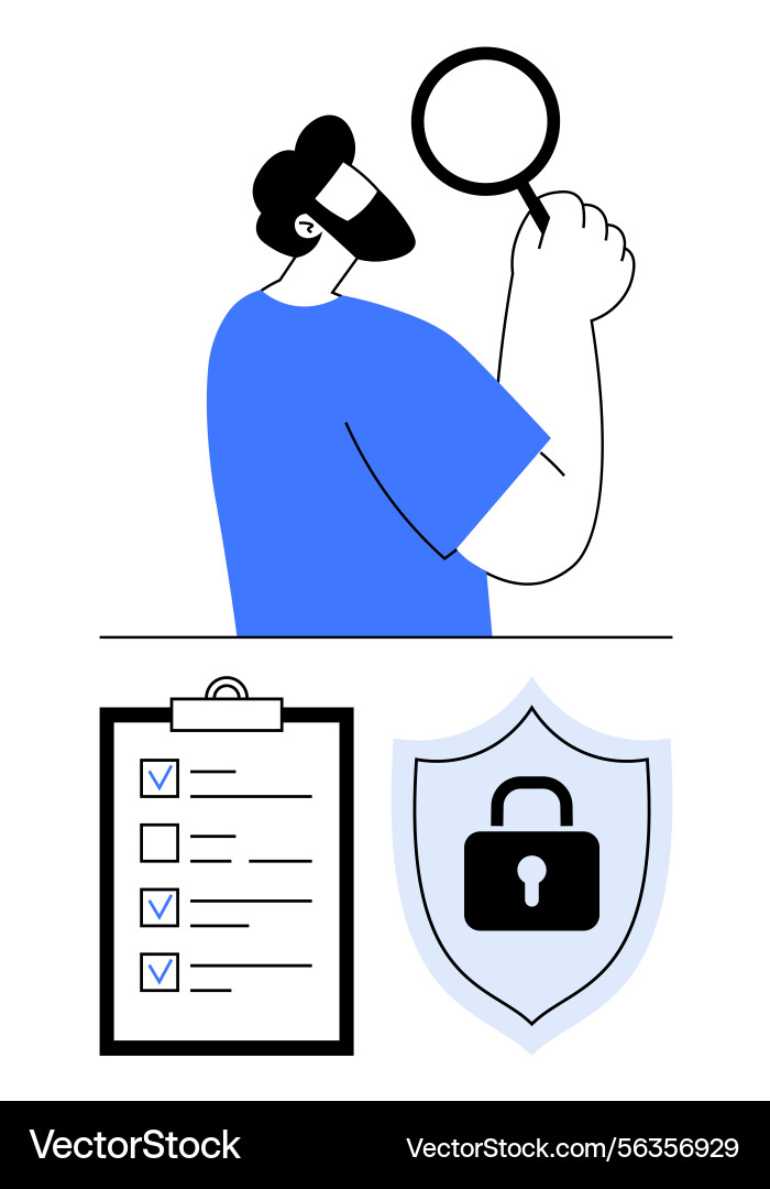 Man inspecting data with magnifying glass next Man inspecting data with magnifying glass next vector image