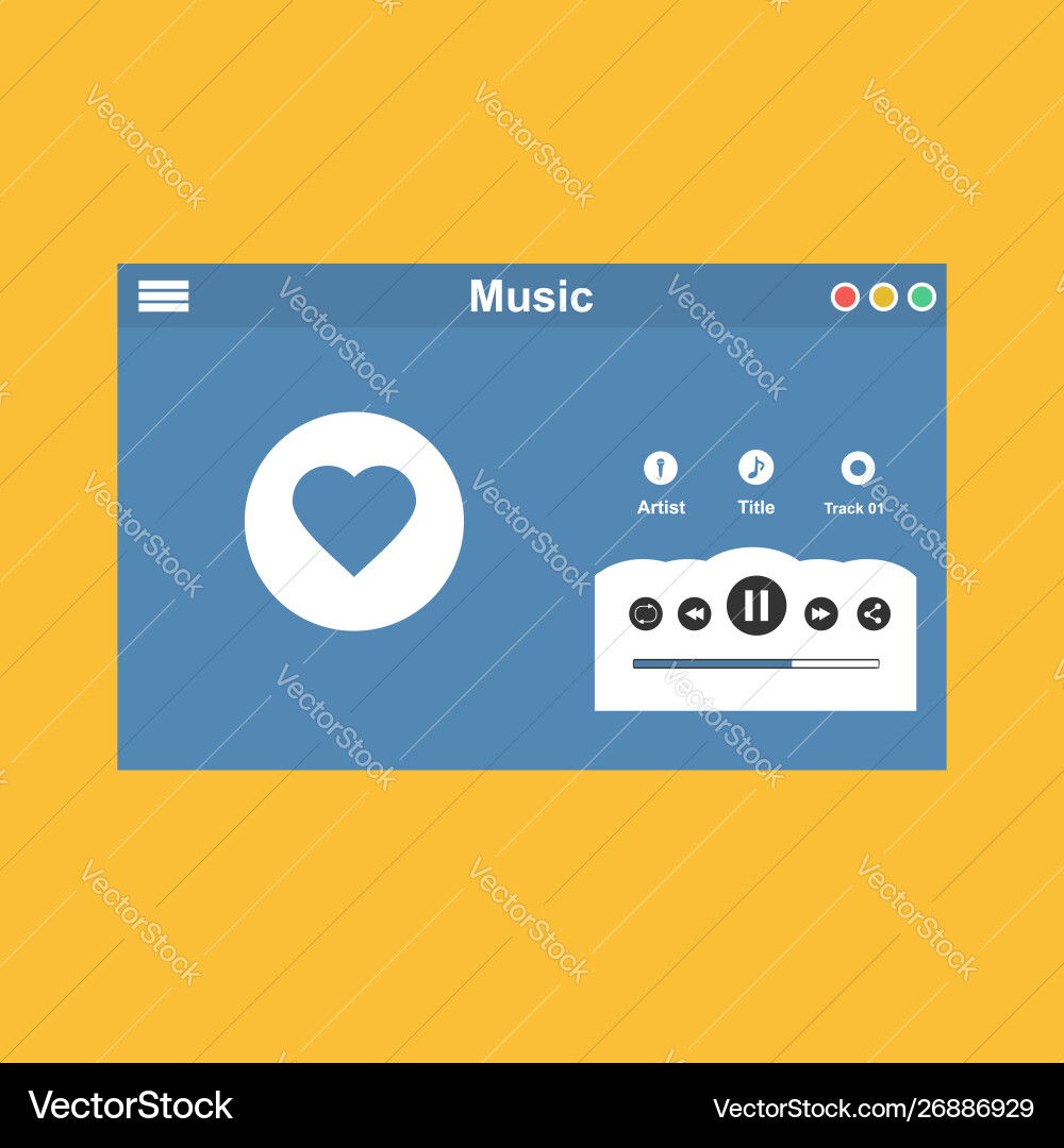 Media player application app template with flat Media player application app template with flat vector image