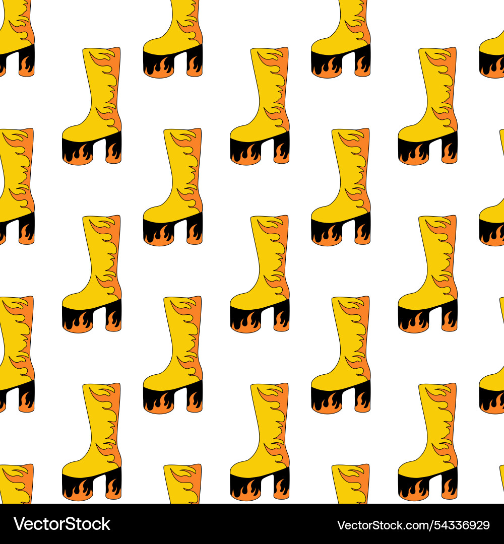 Seamless patternyellow disco boot with flame Vector Image