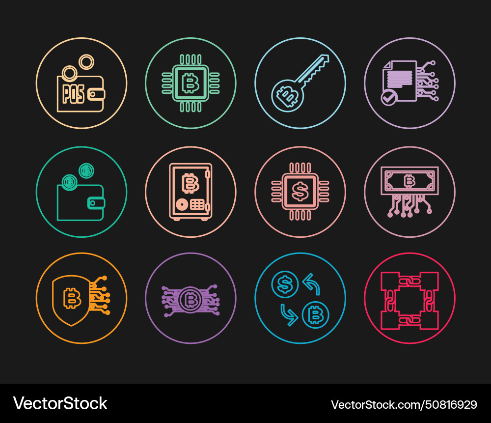 Set line blockchain technology cryptocurrency vector image