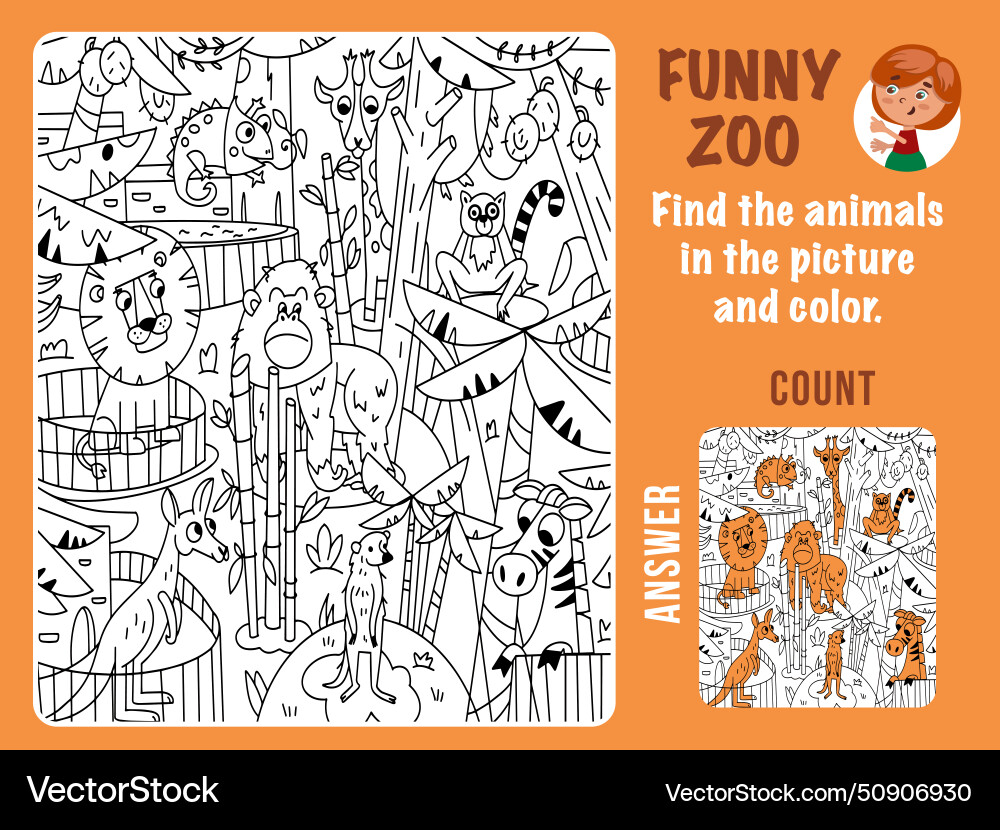 Find animals in zoo color and count game for kids Find animals in zoo color and count game for kids vector image