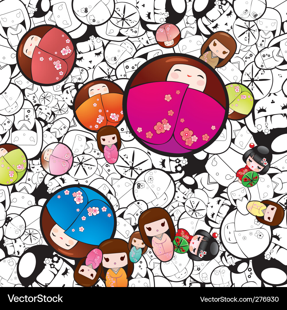 Kokeshi Dolls Pattern Vector Image