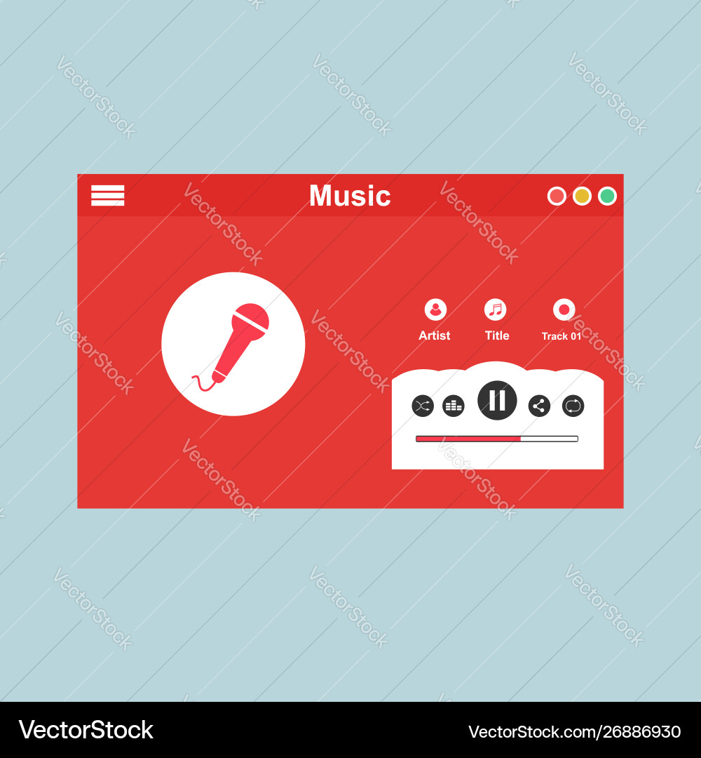 Media player application app template with flat Vector Image
