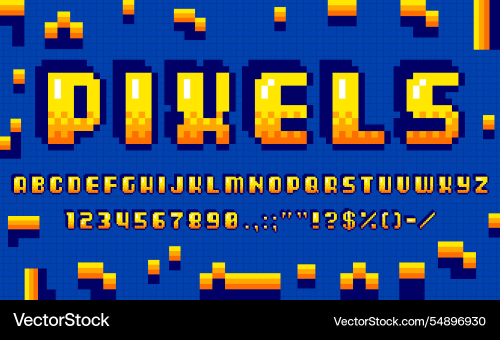 Retro pixel font arcade game typeface 8 bit type Retro pixel font arcade game typeface 8 bit type vector image