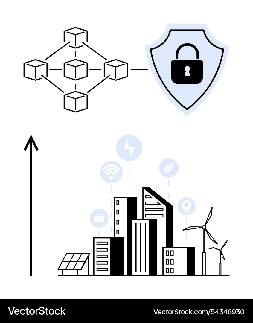 Securing smart cities blockchain integration Securing smart cities blockchain integration vector image