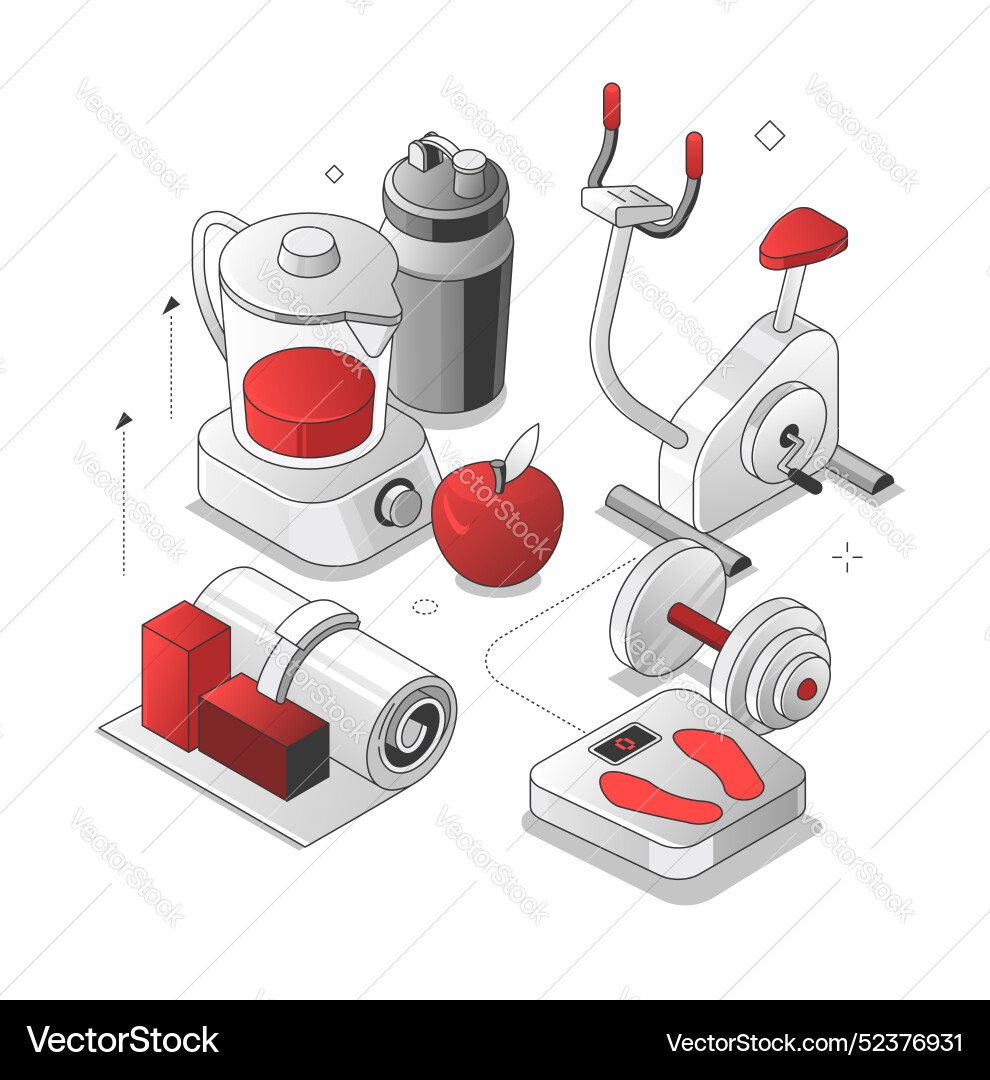 Fitnessbedarf - rot und schwarz isometrische Linie Fitnessbedarf - rot und schwarz isometrische Linie vektorbild