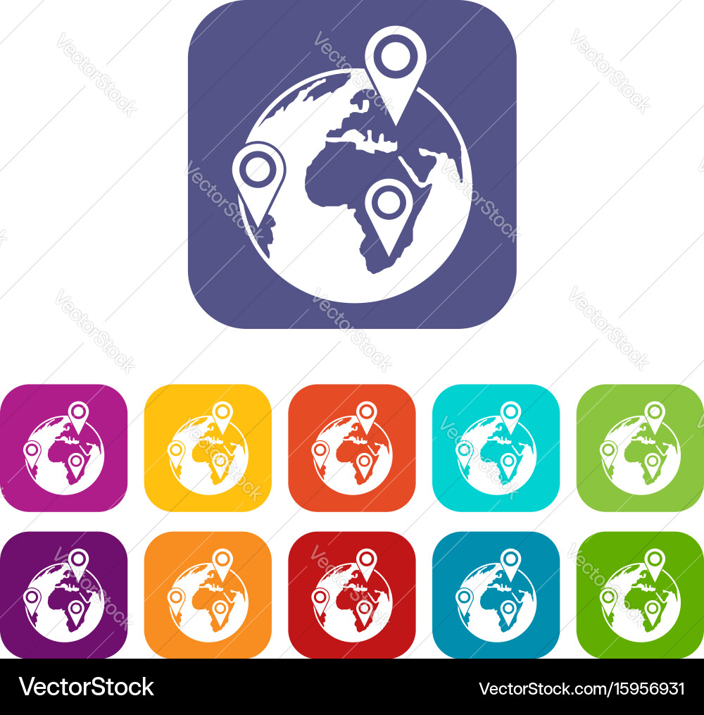 Globe of network icons set vector image