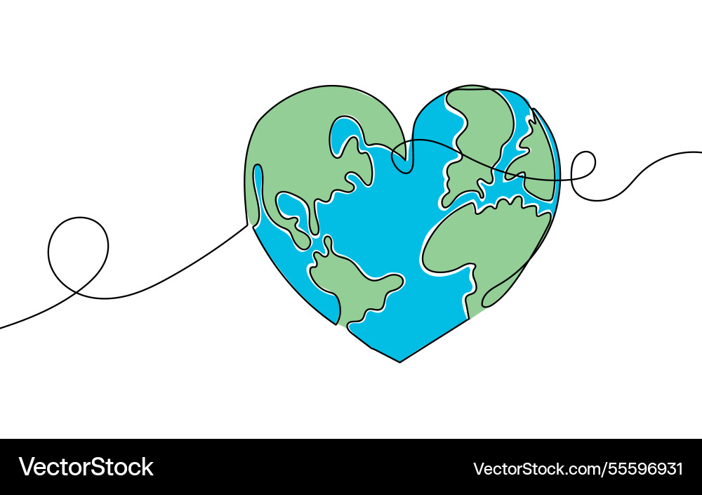 One line art of heart shaped earth love One line art of heart shaped earth love vector image