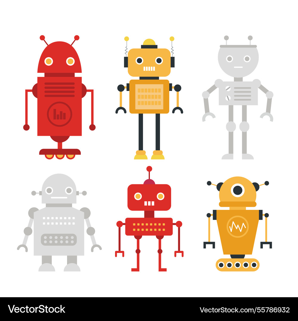 Flat robot character collection Vector Image