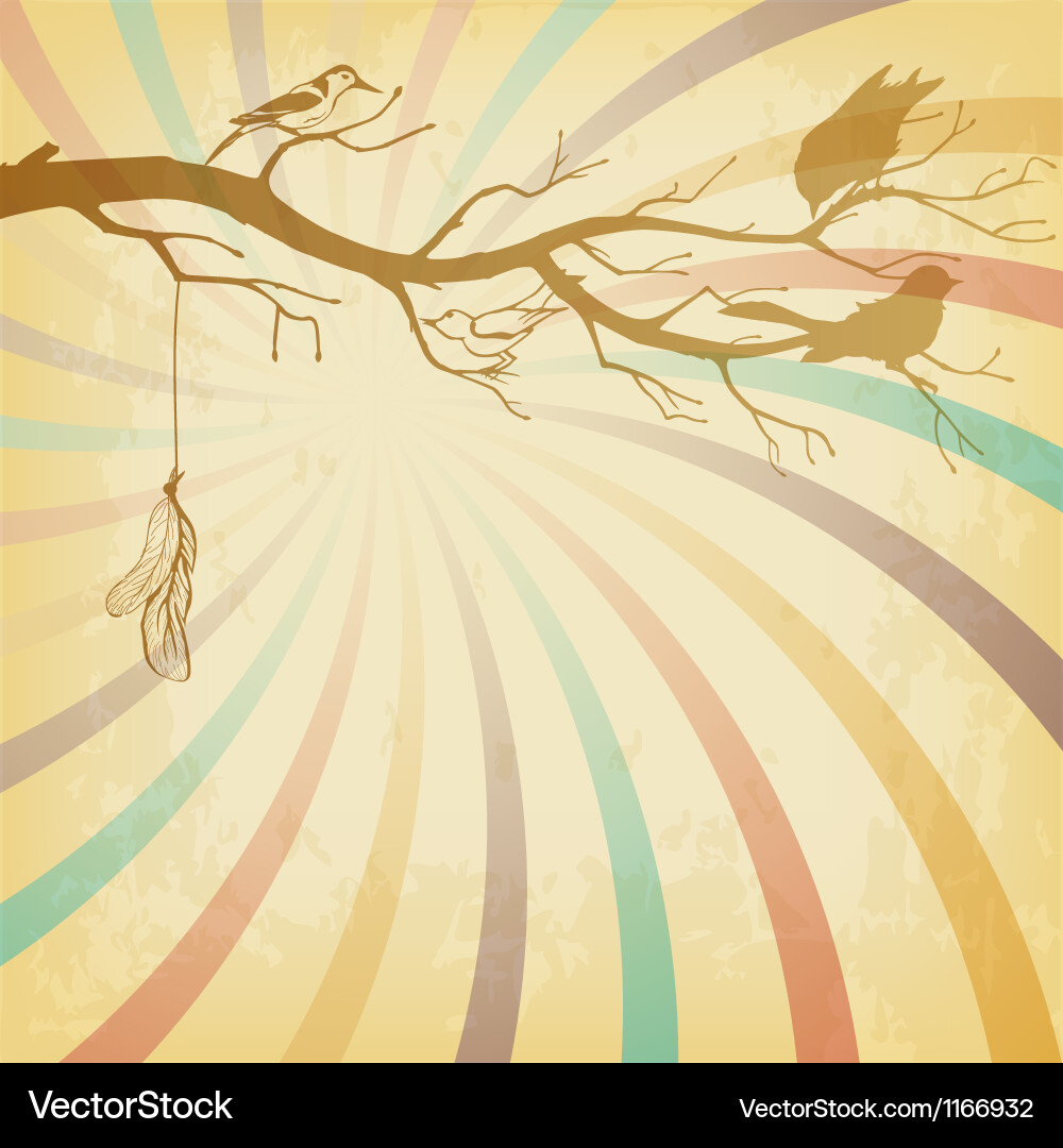 Grungy retro background with tree branch and birds Vector Image