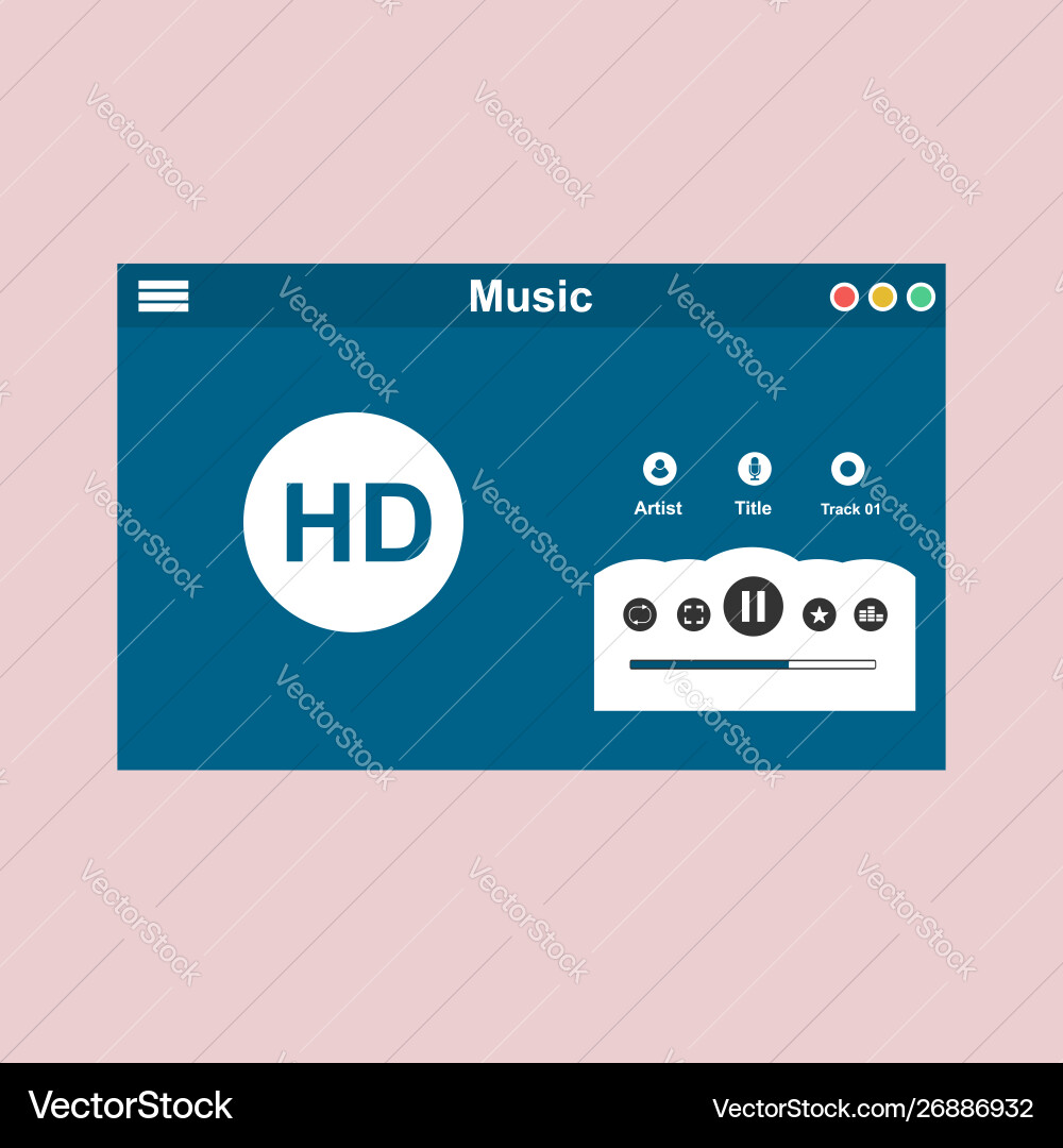 Media player application app template with flat Media player application app template with flat vector image