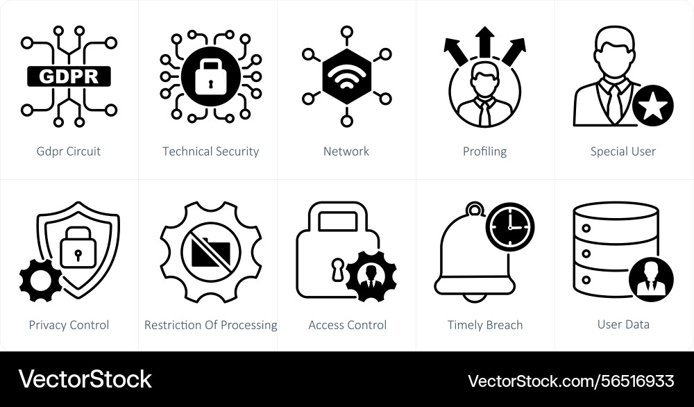 A set of 10 gdpr icons as circuit technical vector image
