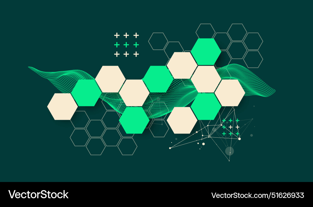 Abstract wave with hexagon is made in a frame Vector Image