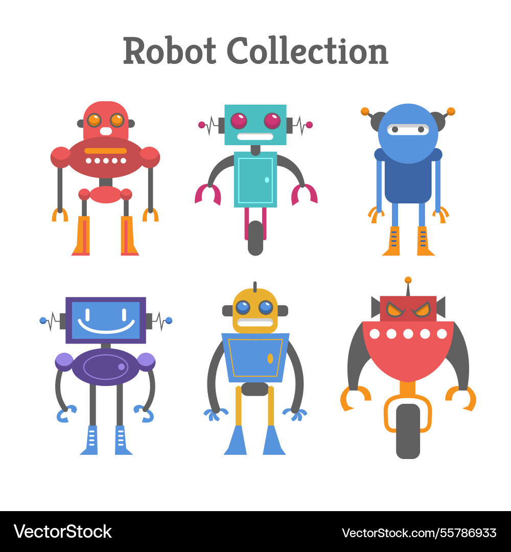 Flat robot character collection Vector Image