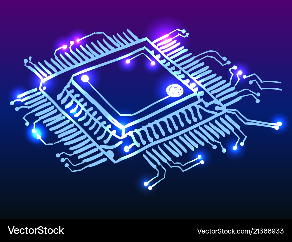 Glowing Microchip Processor Doodle vector image