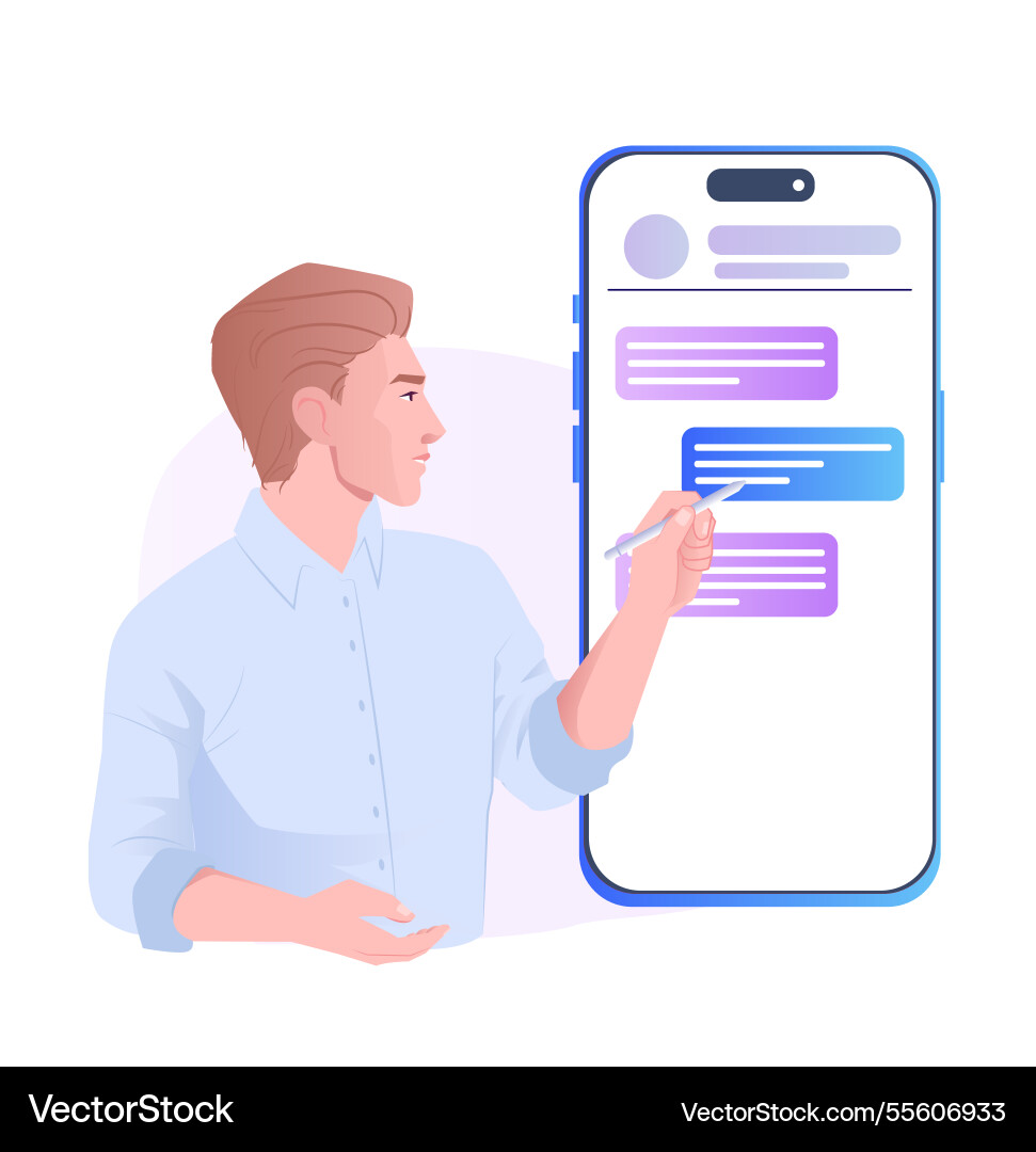 Man using smartphone chat app Man using smartphone chat app Vector Image