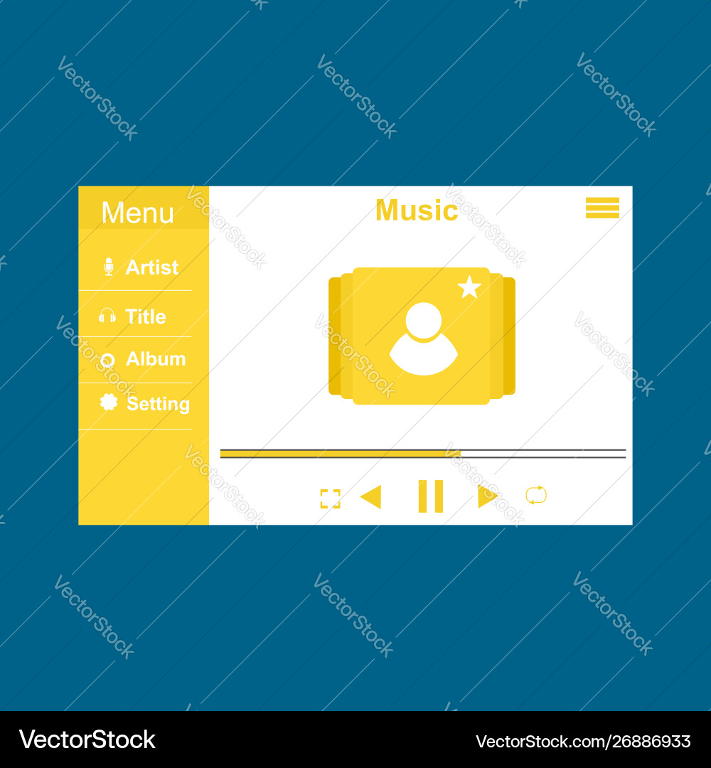 Media player application app template with flat Media player application app template with flat vector image