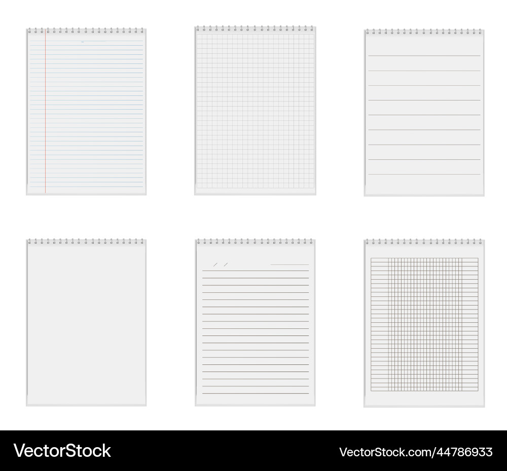 Realistic notebooks sheets lined checkered Vector Image