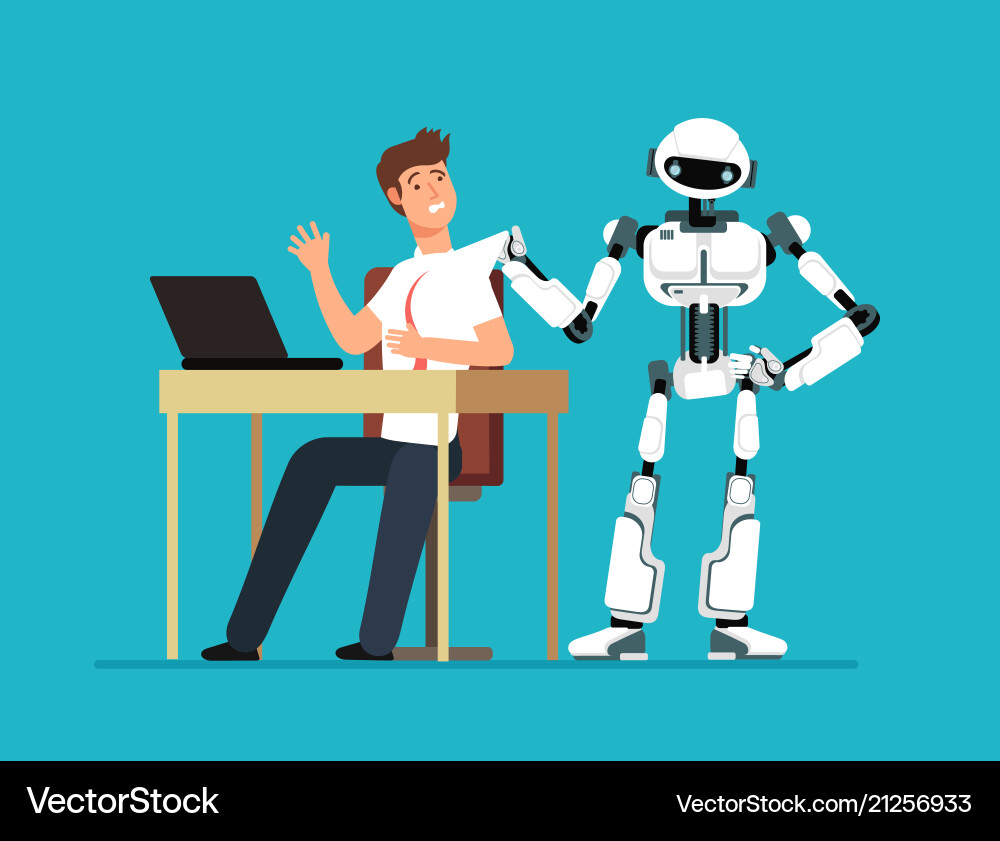 Robot Replacing Human Worker vector image