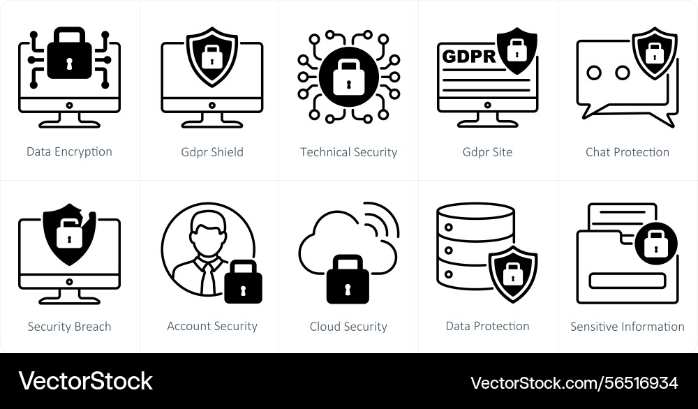 A set of 10 gdpr icons as data encryption Vector Image