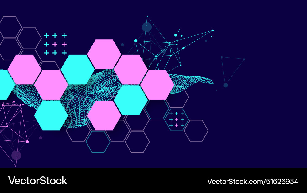 Abstract wave with hexagon is made in a frame Abstract wave with hexagon is made in a frame vector image